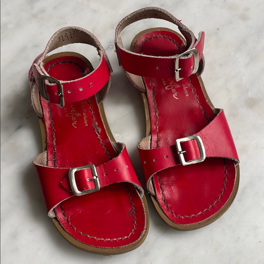 Red Leather Girls Saltwater Sandals